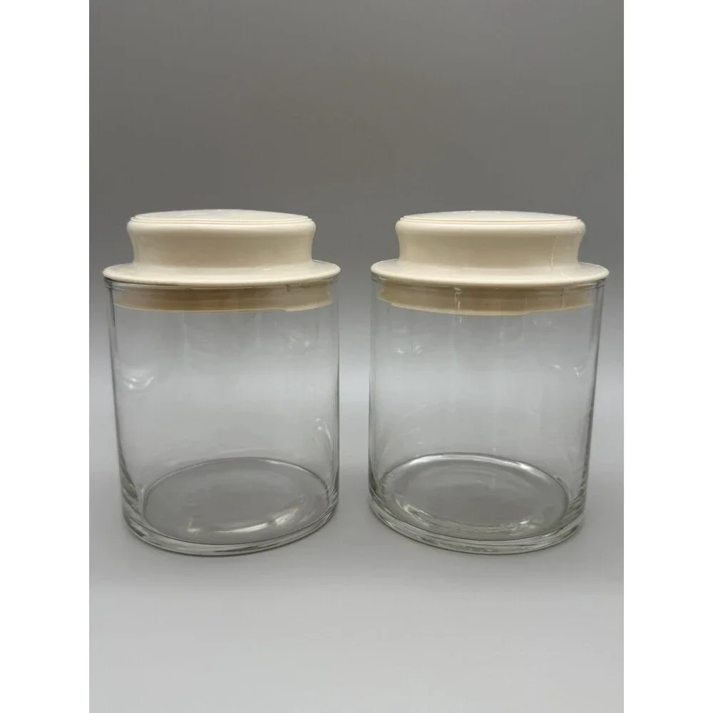 VTG 70s Federal Glass Co. Jar Canister Set of 4 Cream Lids Rare MCM C-327 EUC